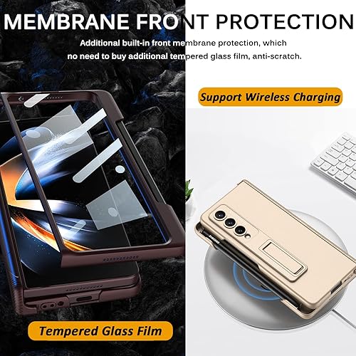 Miniatura 5 de Miimall Funda compatible con Samsung Z Fold 4 con soporte para bolígrafo en el borde, magnético, con bisagras, cubierta de pantalla de vidrio