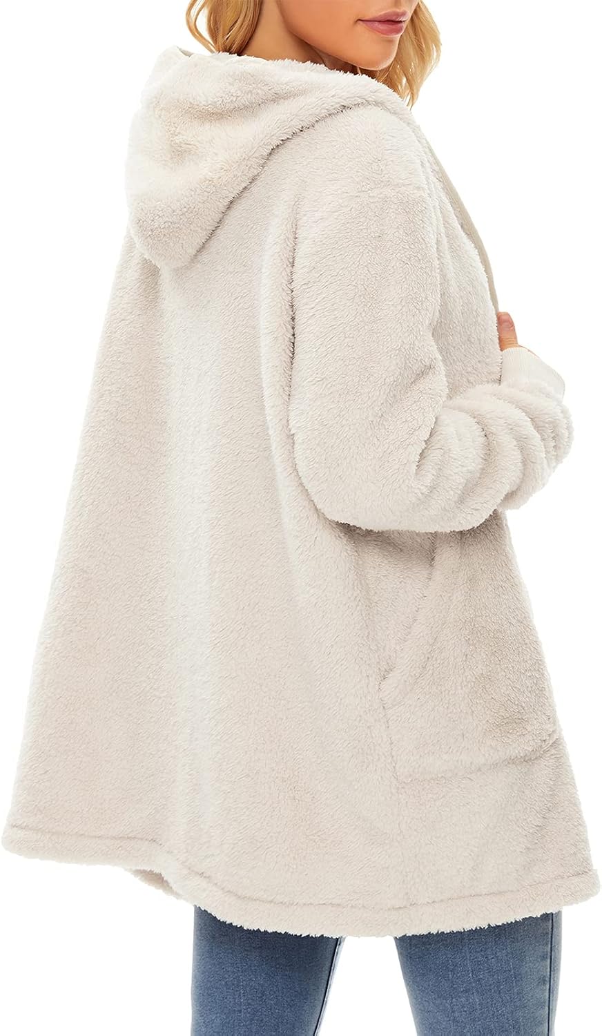 Century Star Women Fleece Cardigan Hooded Loose Fuzzy Cardigan Coat Womens Fuzzy Jacket Outwear - Image 4