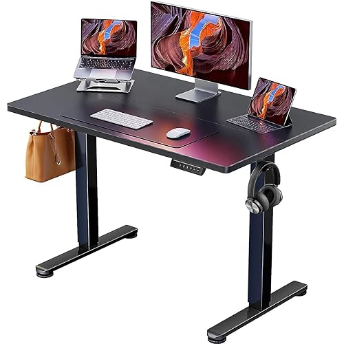ErGear Small Height Adjustable Electric Standing Desk, 40 x 24 Inches Sit Stand up Desk, Memory Computer Home Office Desk with Two-Piece Desktop (Black)