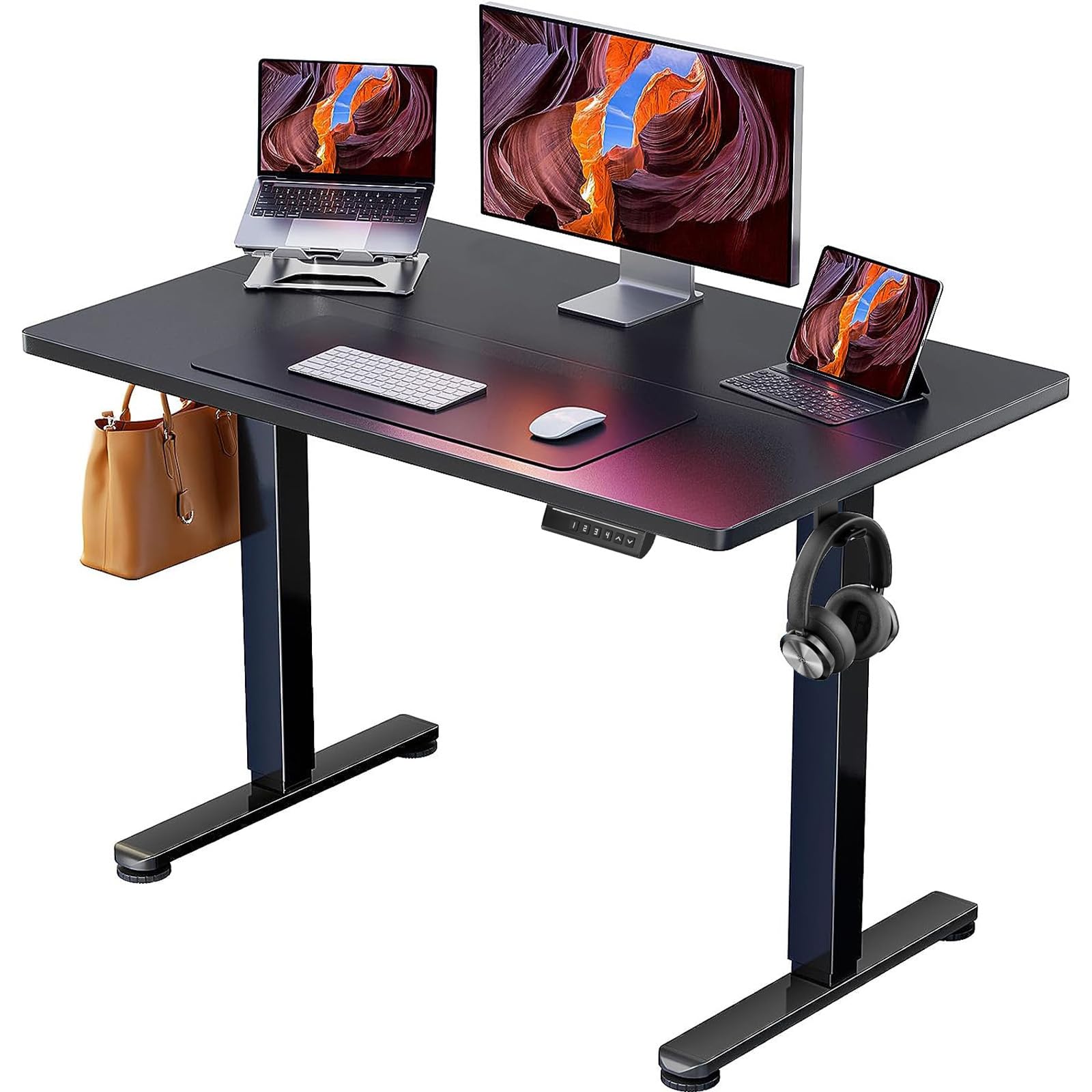 ErGear Small Height Adjustable Electric Standing Desk, 40 x 24 Inches Sit Stand up Desk, Memory Computer Home Office Desk with Two-Piece Desktop (Black)