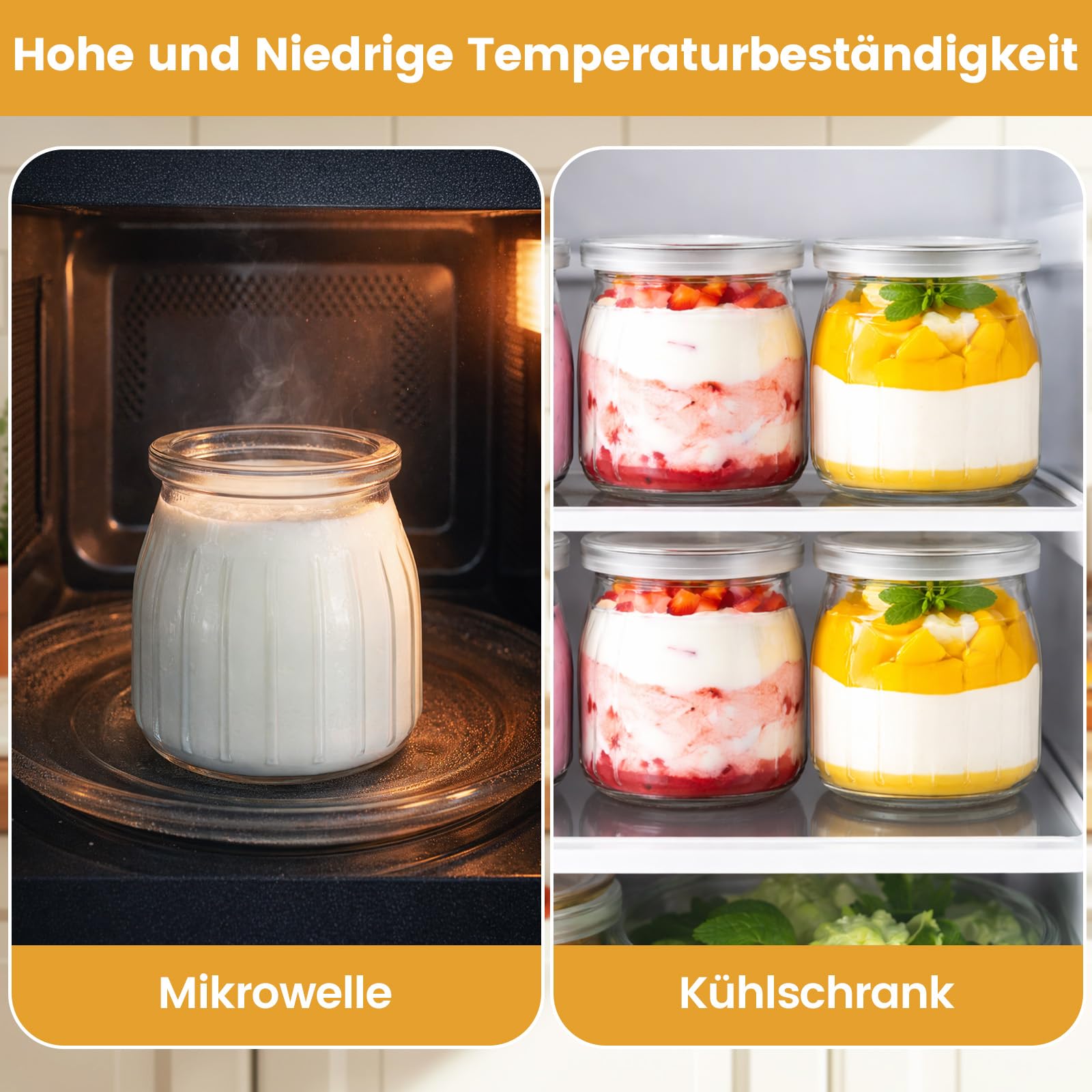 12 Stück 200ml Durchsichtige Joghurtgläser mit Deckel und Löffel, Mehrzweck Dessertgläser für Marmelade, Desert Gläser Set Glas, mit Etikette, Bürste, Seil für Joghurt, Honig