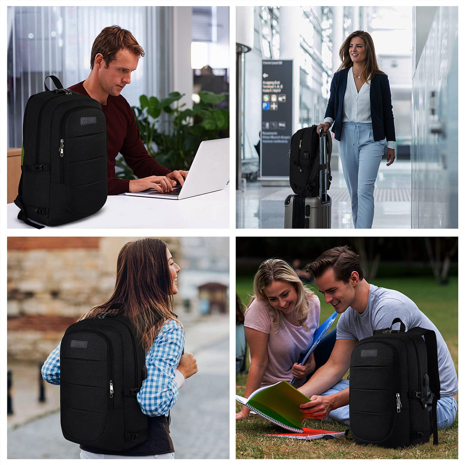 AMBOR Mochila para ordenador portátil, mochila de viaje impermeable de 17,3 pulgadas con puerto de carga, antirrobo mochila de negocios funcional portátil para ocio
