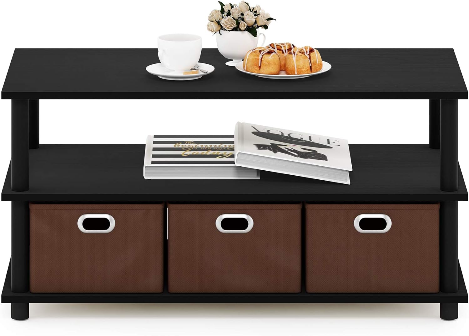 FURINNO Turn-N-Tube Coffee Table, 31.22D x 15.5W x 15.8H in, Black Oak/Black/Brown