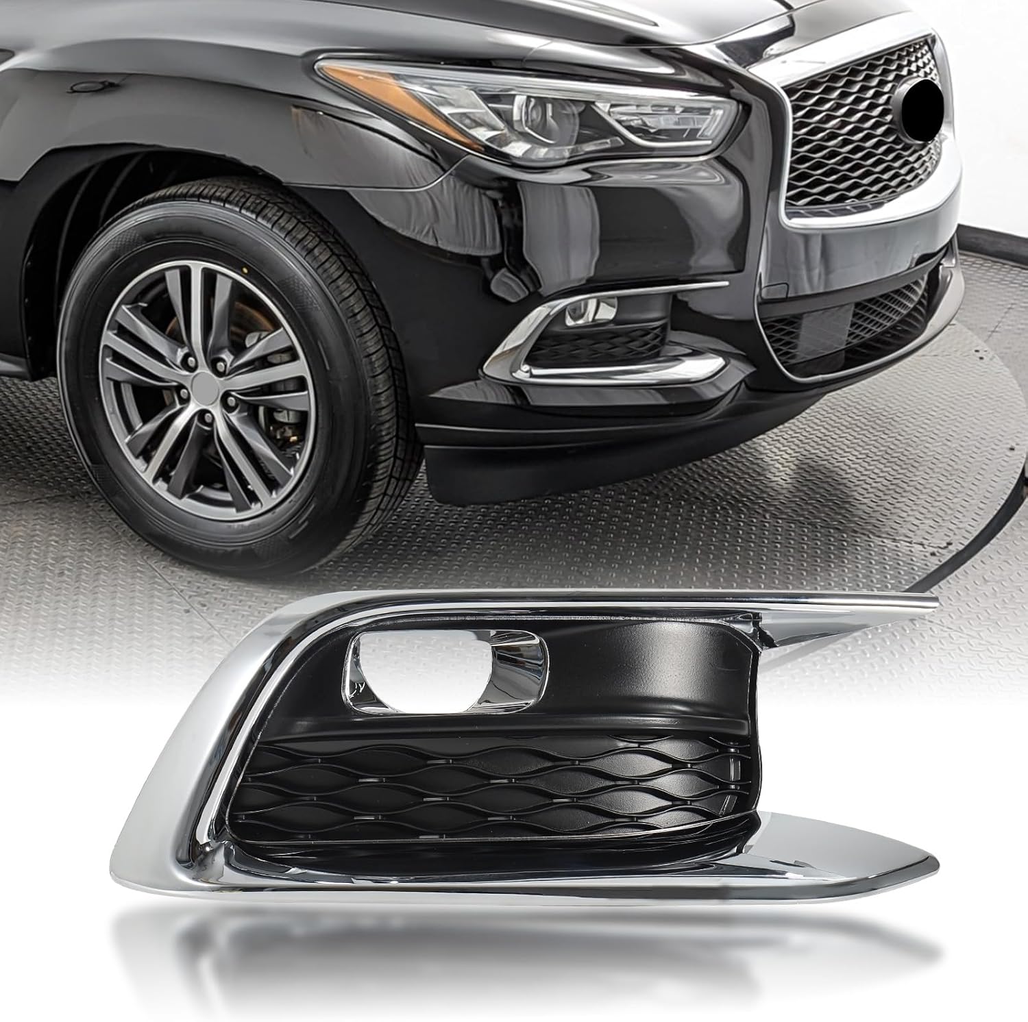 GearUp Front Right Fog Light Cover for Infiniti QX60 2016 2017 2018 2020 2021 Fog Light Bezel Frame (Right Passenger Side)