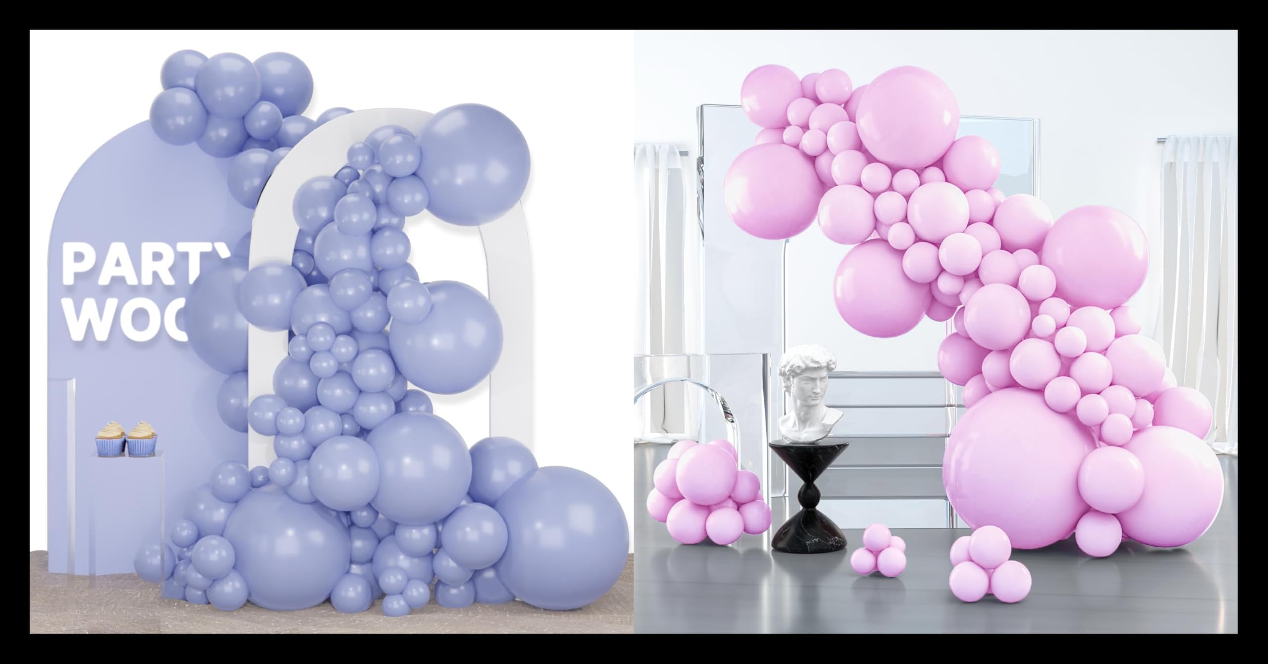PartyWoo Dusty Blue Balloons 140 pcs and PartyWoo Pastel Purplish Pink Balloons 127 pcs