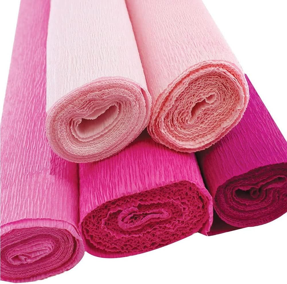 wonderfulstore2019 70g Premium Crepe Paper Rolls - 8ft Length/20in Width (Shades of Pink)