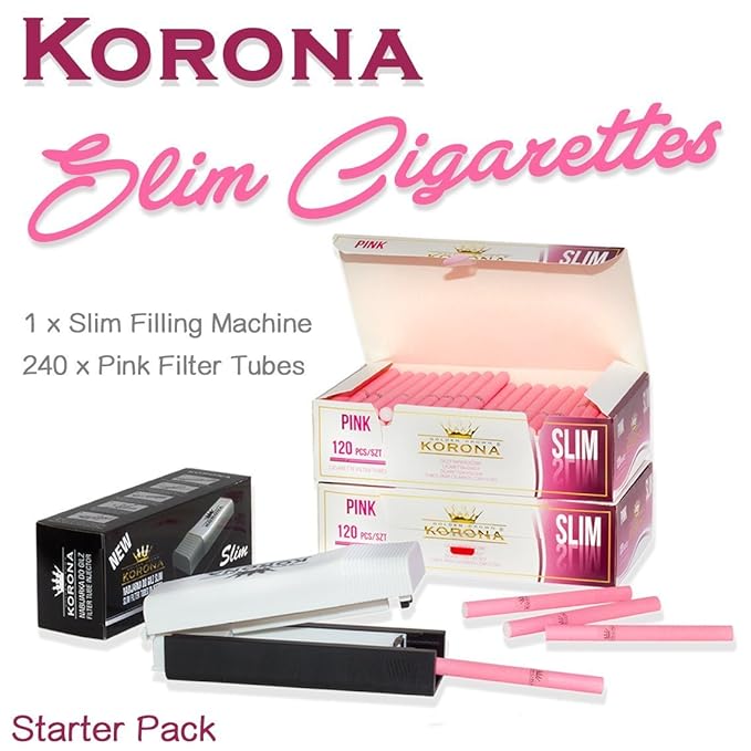 Korona Starter Kit 240 Slim Pink Coloured Empty Cigarette Tubes