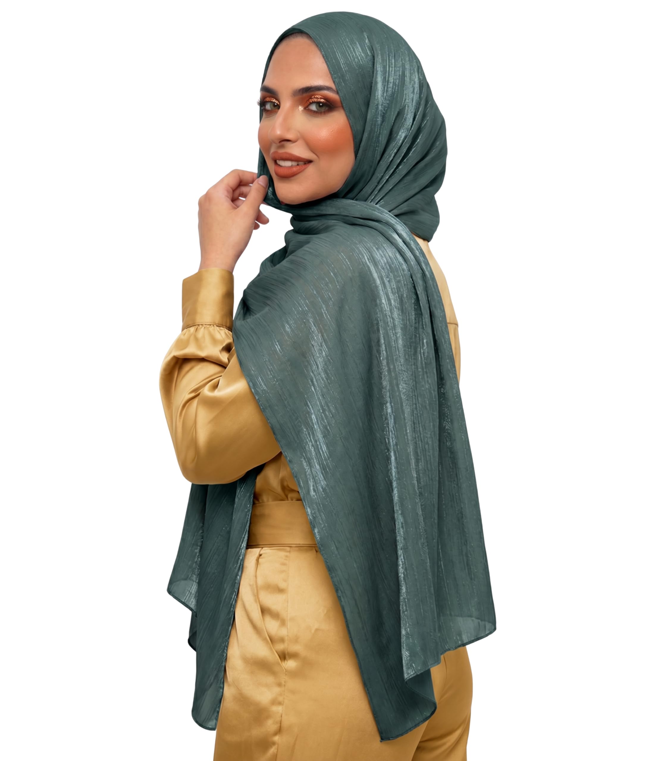 Crinkled Scarf - Summer Ladies Scarves, Shawls & Wraps - Hijab for Women & Girls - Soft, Lightweight and Breathable - Head Scarf for Evening Dress - Plain Shiny Shimmer Neck Headscarf Wrap - 180 x 87