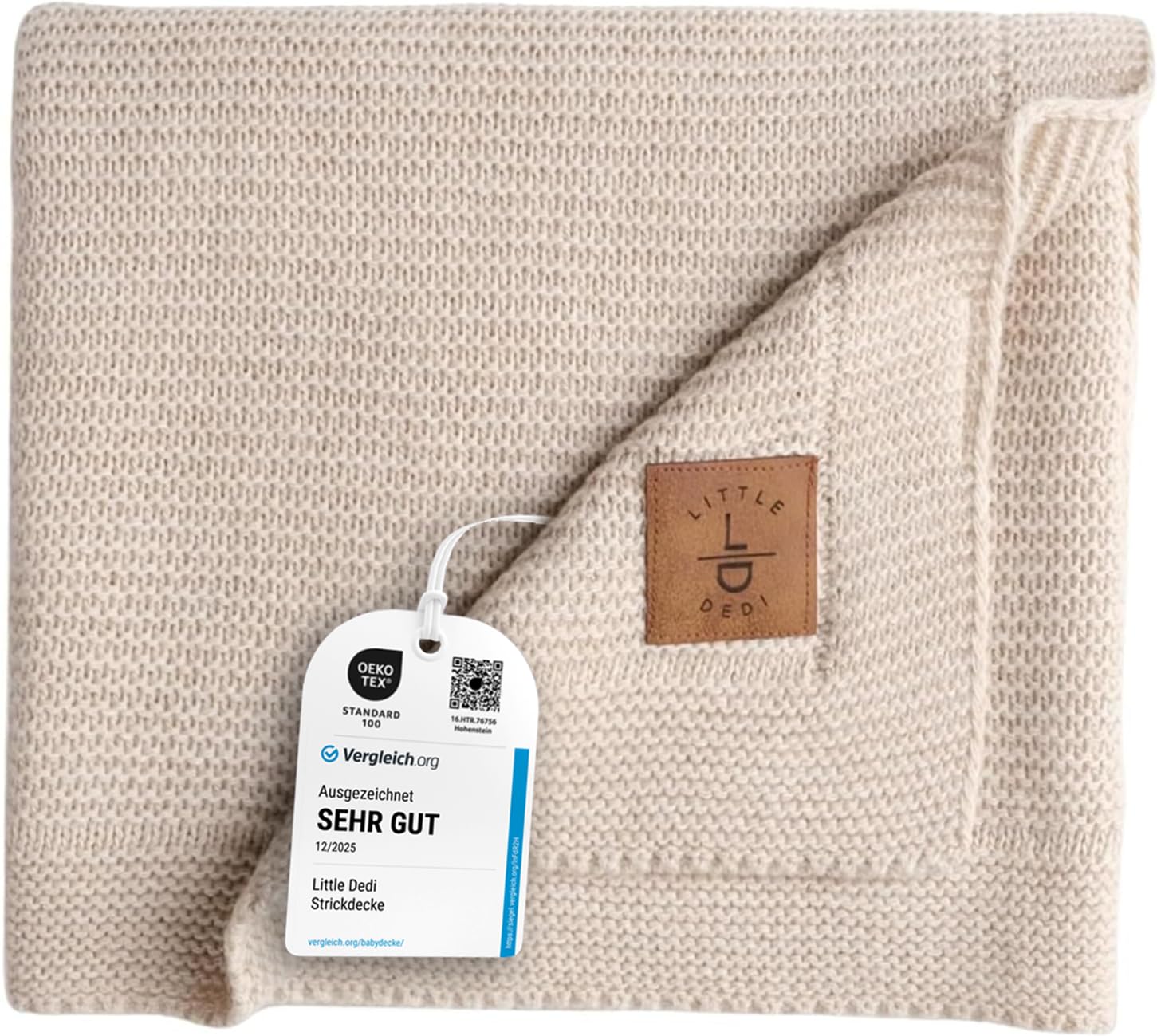 Little Dedi Baby Weiche Strickdecke – Weich & Atmungsaktiv – Oeko-Tex Zertifiziert – Leicht & Kuschelig – Perfekt für Neugeborene, Kleinkinder, Kinderbett, Kinderwagen & Babyzimmer (Beige Alina)