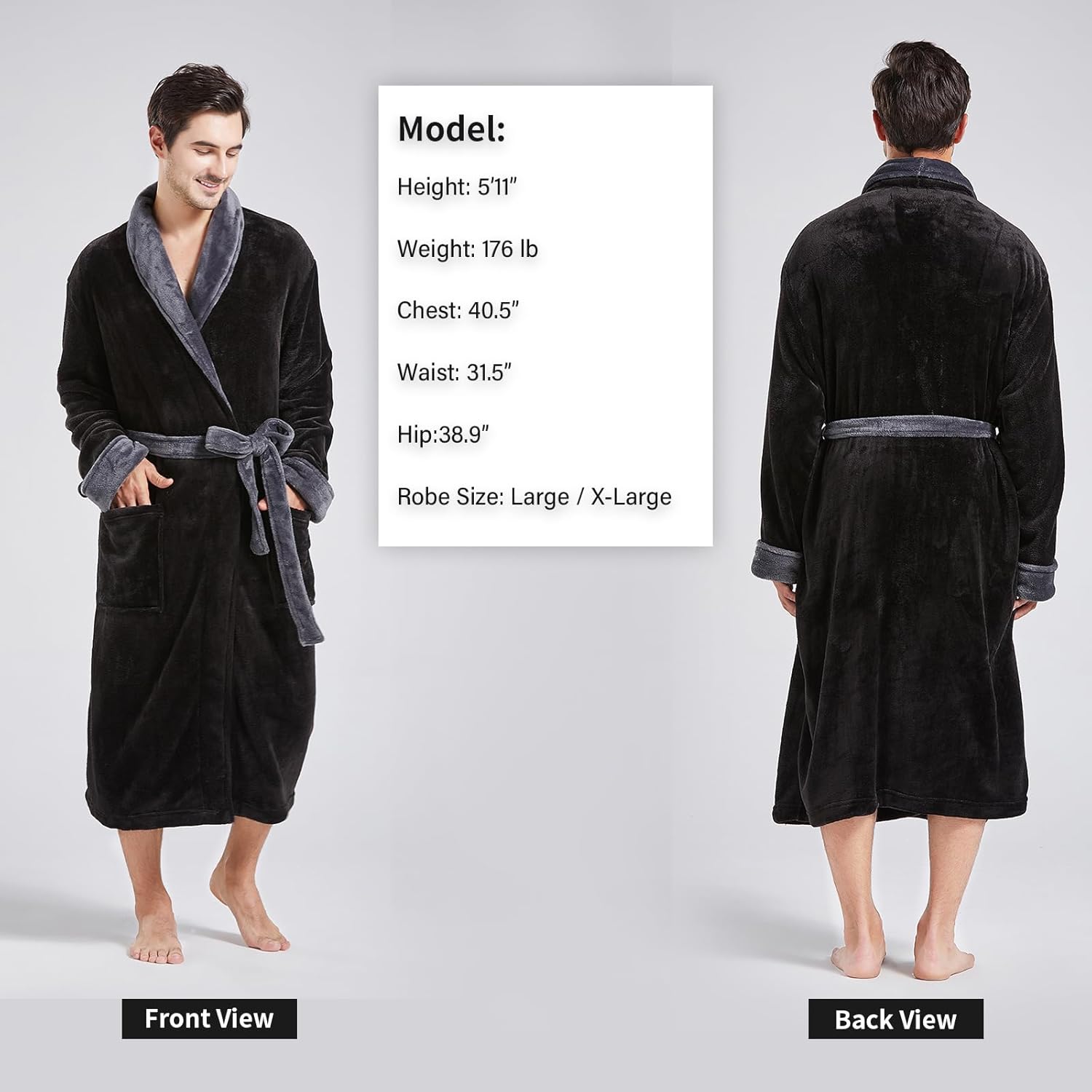 FashGudim Mens Robe Plush Robes for Men Warm Soft Fleece Bathrobe Calf Length Shawl Collar Short House Robes with Pockets - Image 2