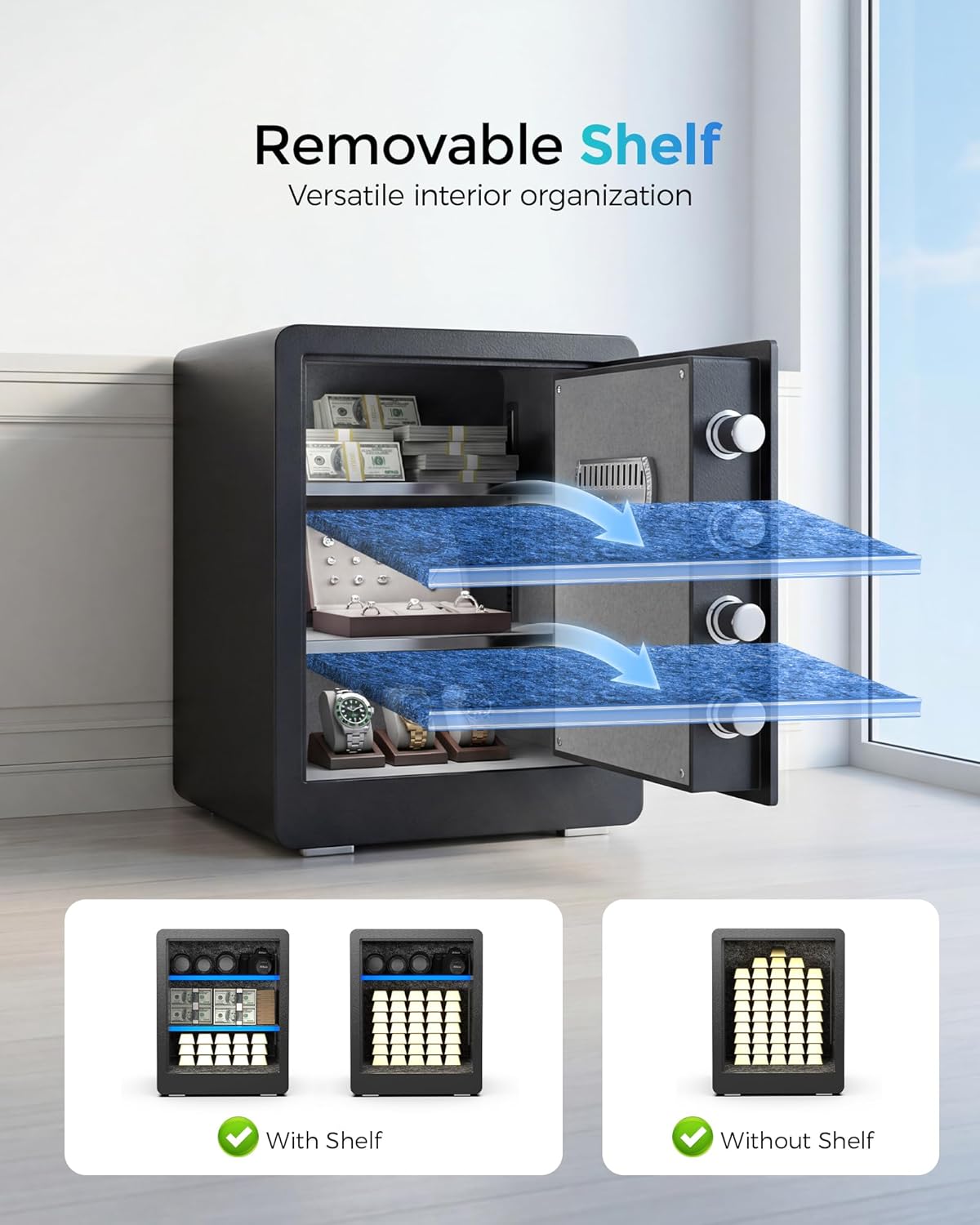 DAYI Biometric Fingerprint Safe Box, 2.0 Cubic Feet Home Safes with Fireproof Bag, Digital Touchpad Security Safe for Money Cash Documents, Dual Alarm System - DF-45 Plus2