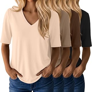 4 Pack Women's V Neck Half Sleeve Shirts