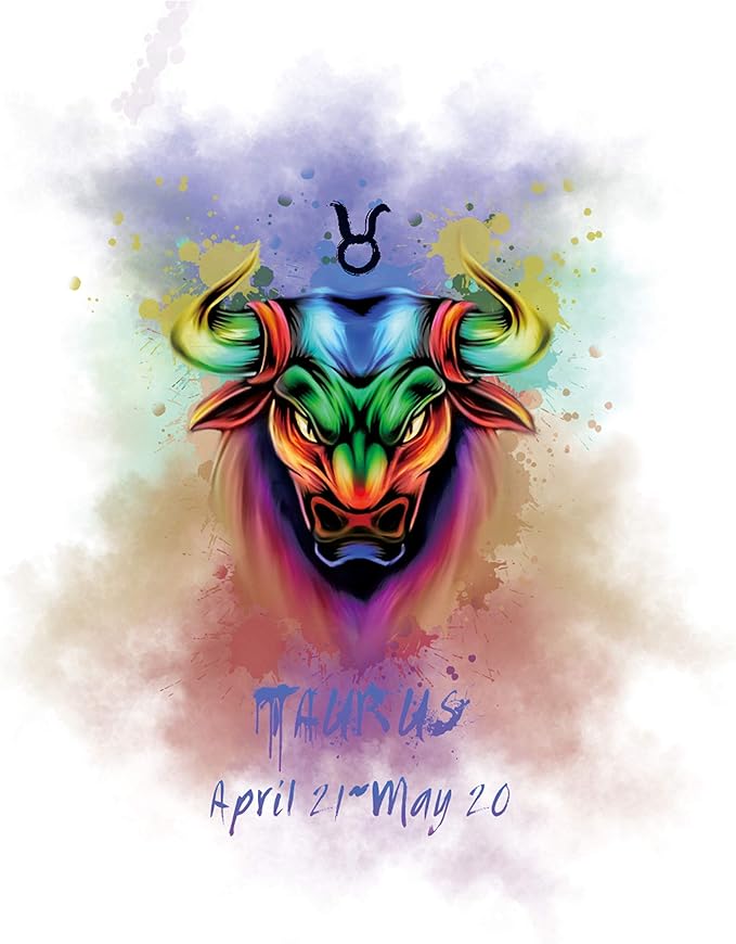 H+CO Inspired Taurus Zodiac Sign – The Bull, Colorful Artwork, Ideal Poster wall Art Décor for Home, Office, Bedroom, Kitchen and Children Room, Dorm and She Cave Unframed 11 x 14 Inch
