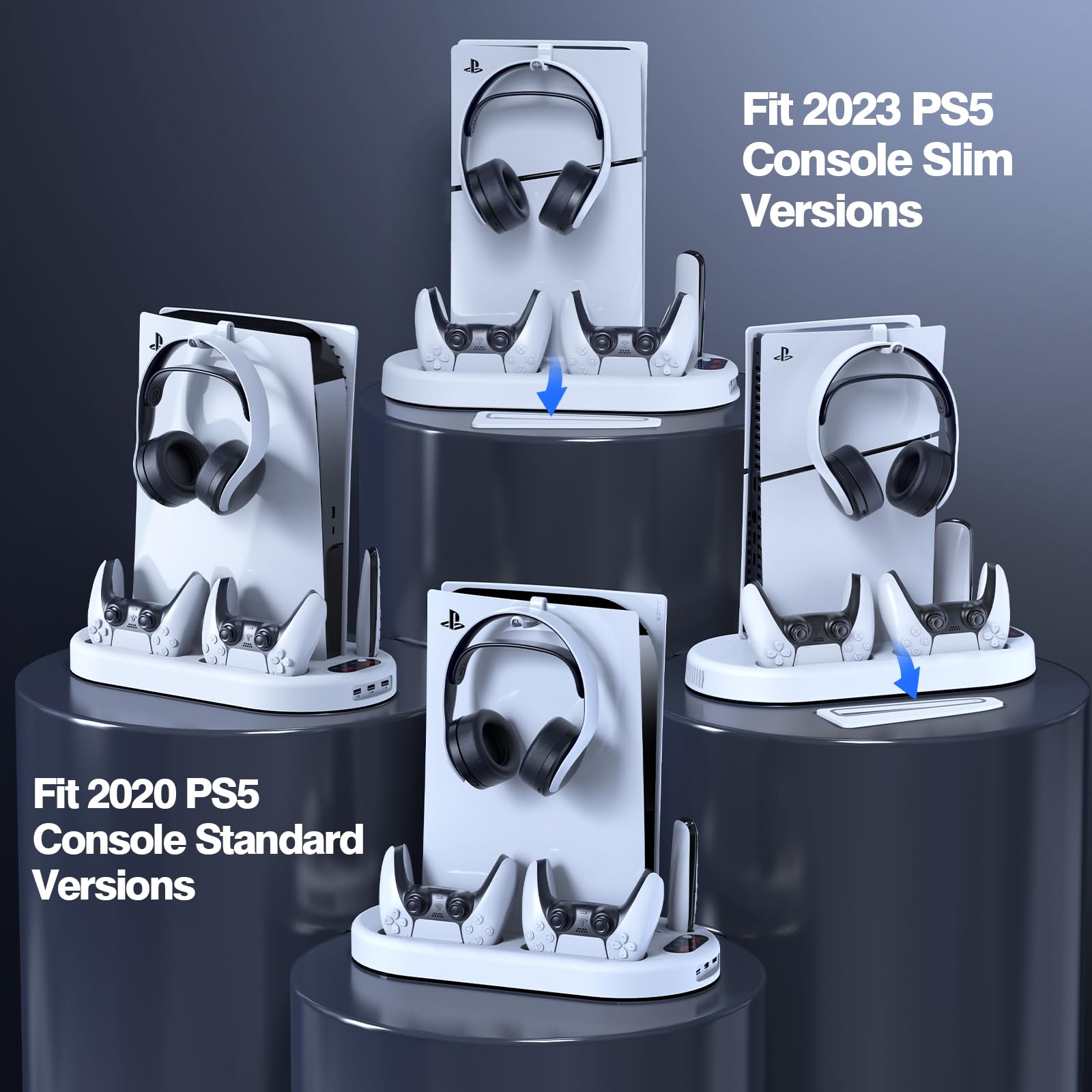 AMZDM Stacja chłodząca do PS5 Pro ze stacją ładującą do konsoli PlayStation 5 ze stacją dokującą i ładowarką PlayStation 5 Pro oraz dyskiem cienkim i cyfrowym, biała