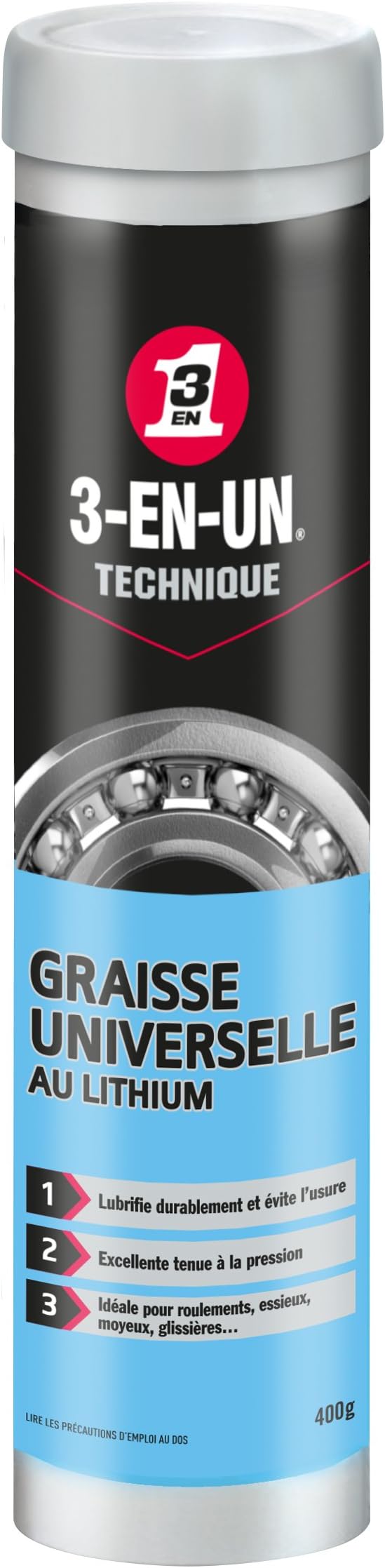 3-IN-UN Technical • Universal Lithium Grease • Cartridge • Strong adhesion • Water and heat resistant • Use between -20 ° C and + 120 ° C • Suitable for a grease gun • 400 G