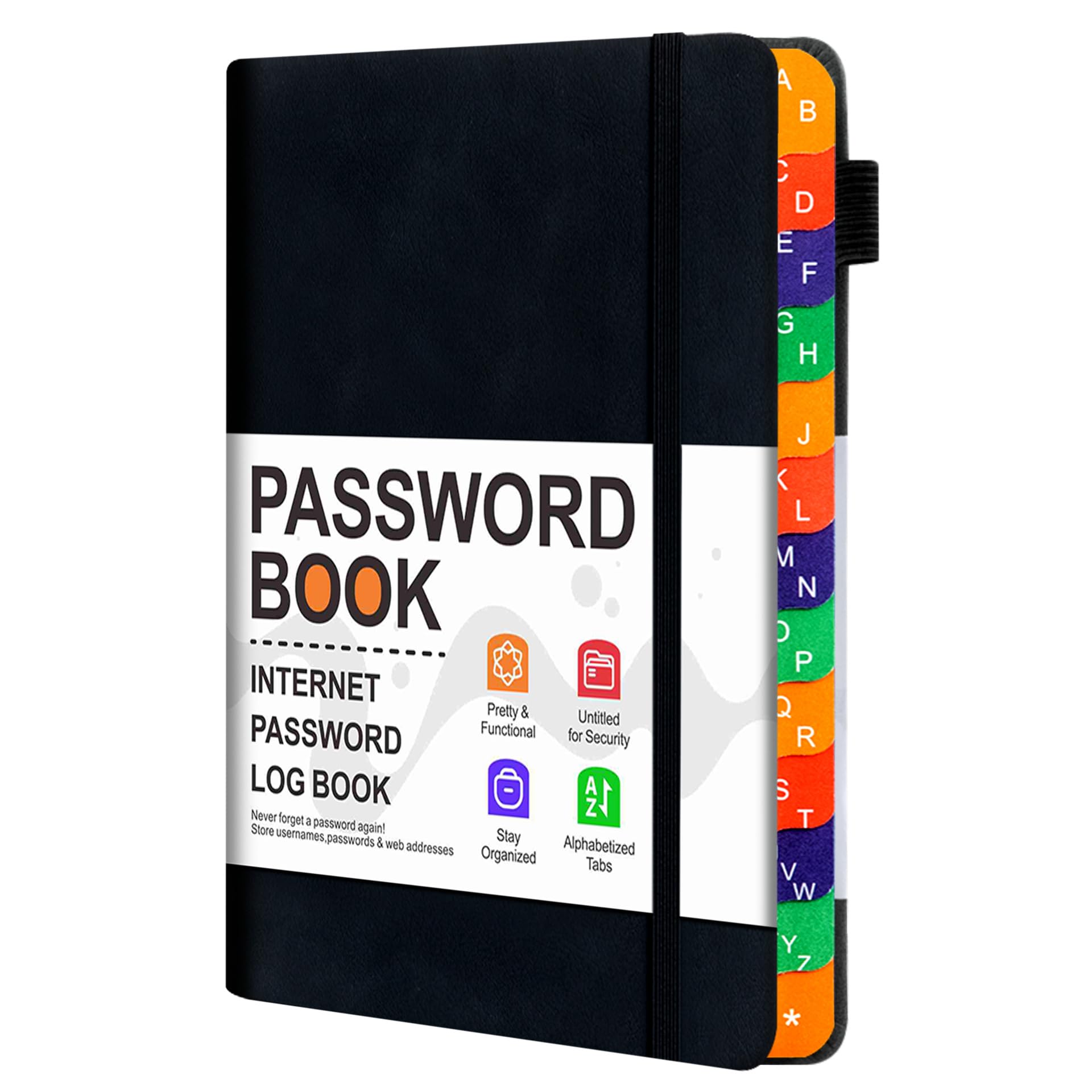 Verazquy Hardback Password Book with Colorful Alphabetical Tabs Premium Pocket-Size Address Book for Website Logins Telephone Numbers Secure A-Z Notebook Organization (Black)