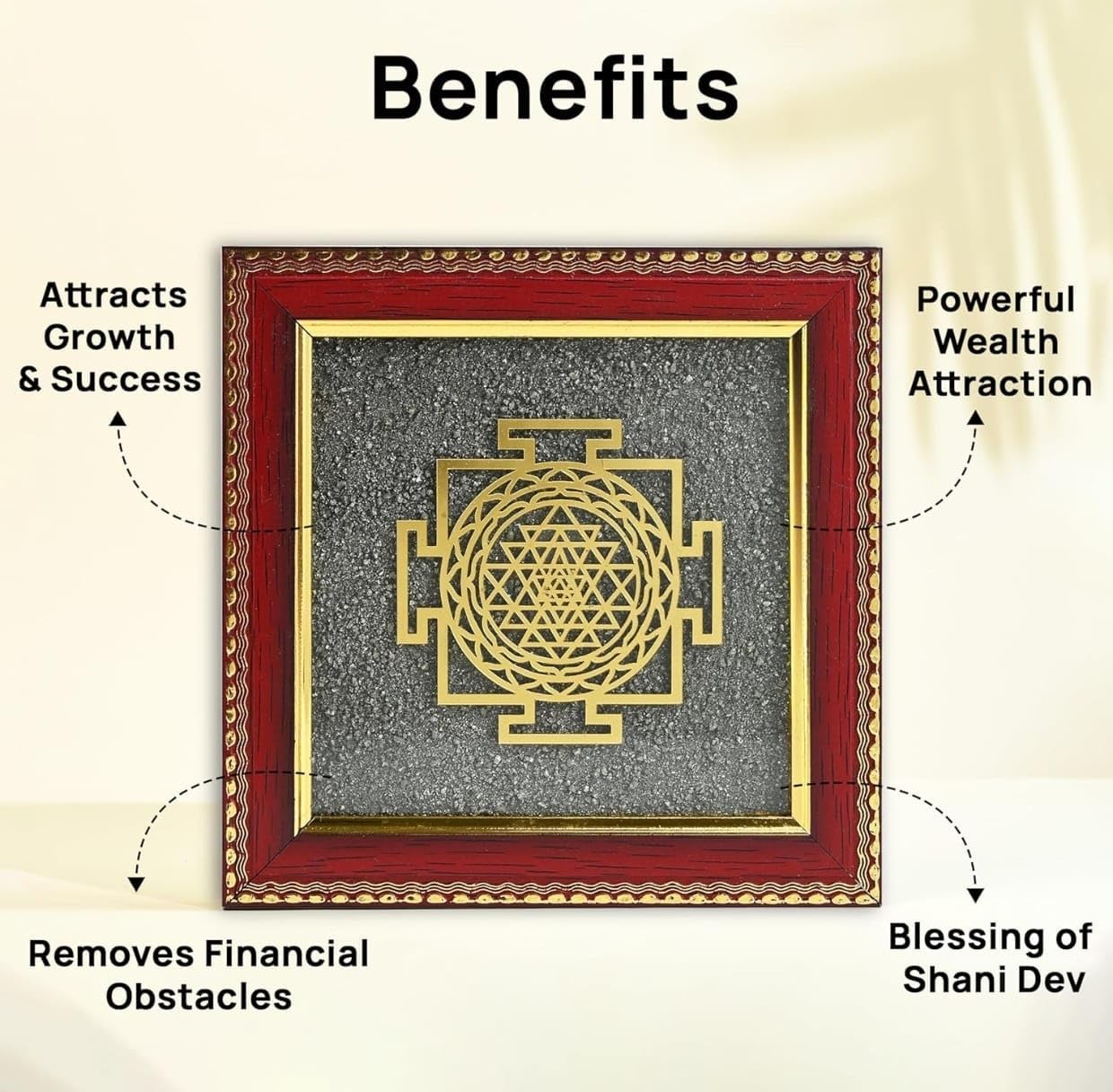 Pyrite Stone Frame Shree Yantra to Attract Money, Protection and Chakra Healing - Wall Decor Items for Living Room Wooden Photo Frame with Original Peru Pyrite Dust for Money Success WITH CERTIFICATE