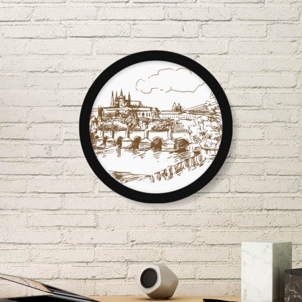 Cadre photo pont Charles Prague rond stickers muraux grand format noir