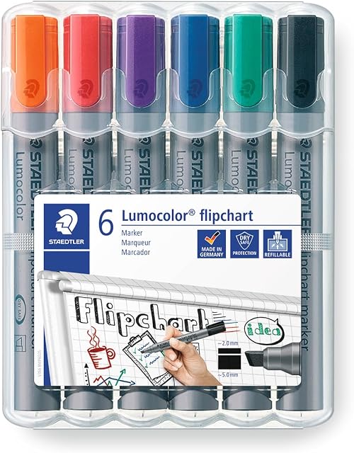 Staedtler 356 B WP6 ST Zestaw Markery do Flipchartu z Koronką o Szerokości ok. 2 lub 5 mm Wielokolorowe 6 Sztuk