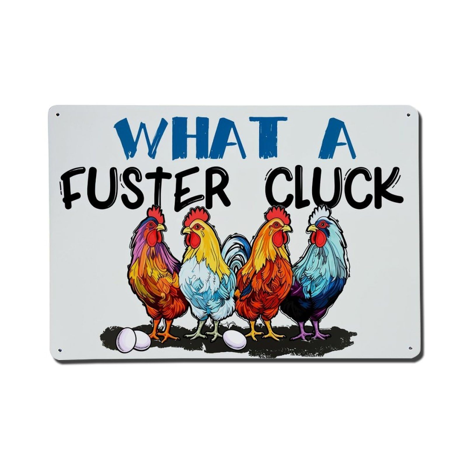 Jdfenggu Vintage What A Fuster Cluck Chickens Retro Metal Tin Sign, Metal Poster For Bar, Home, Man Cave, Kitchen, Laundry Room Art Decor 8X12 Inch