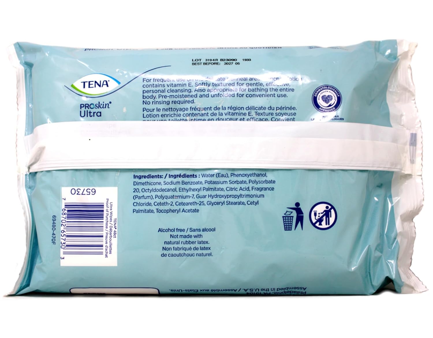 Tena ProSkin Ultra Personal Cleansing Wipe 7-9/10 x 12.5 65720, 3 Pack 144 Wipes