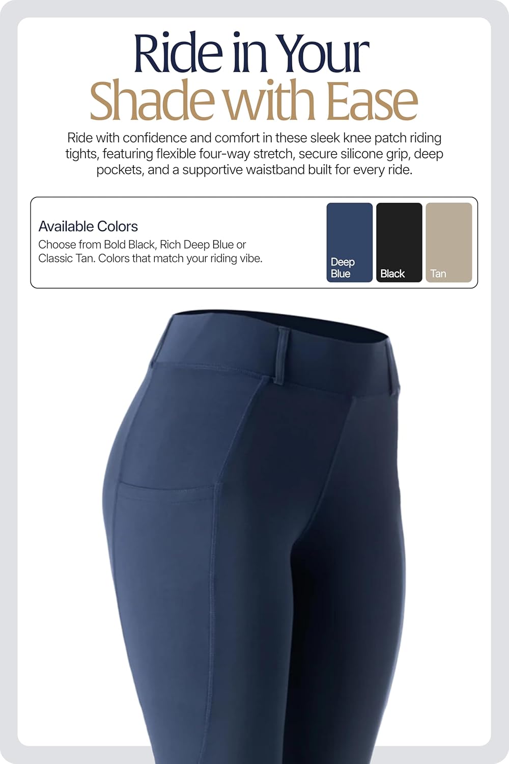 Equinavia Classic Womens Equestrian Silicone Knee Patch Breeches with Phone Pockets | Horse Riding Pants Schooling Tights