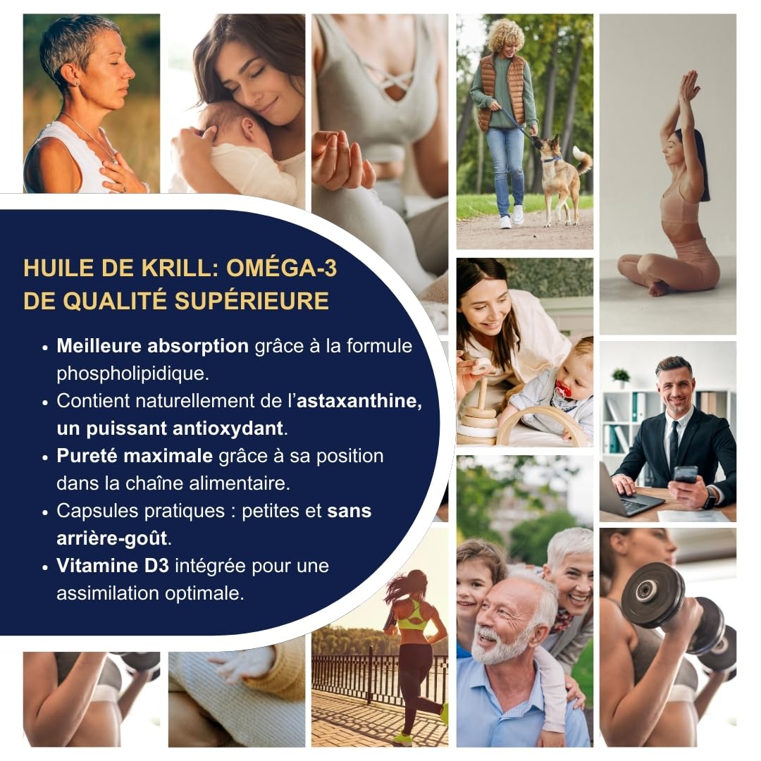 Omégor Krill D3 - Supplément alimentaire à l'huile de krill - Formule oméga 3 super concentrée - vitamine D3 et vitamine E - Pour dents et os - avec choline précieuse pour votre cerveau - 60 gélules