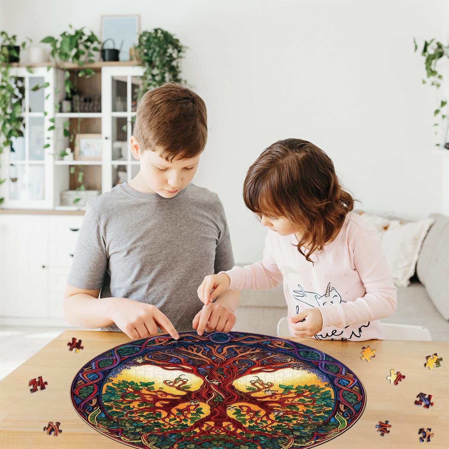 Tree of Life Puzzles for Adults 1000 Pieces, Mandala Tree Jigsaw Puzzles, Nature Plant Round Puzzle, Hard Challenging Puzzles
