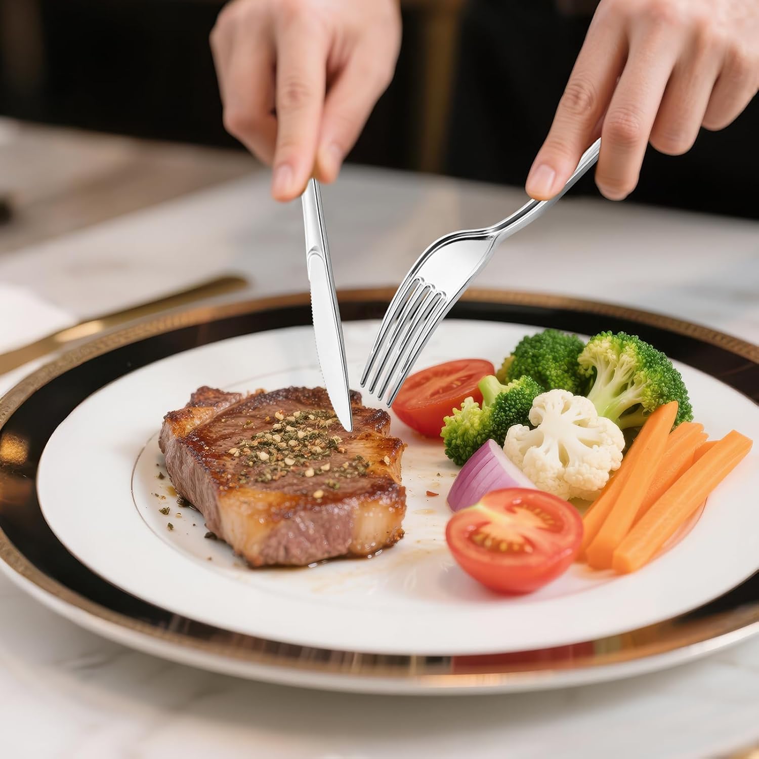 Pre Rolled Silver Plastic Cutlery Set, 300 Pack Wrapped Plastic Silverware Set with Napkins, Forks, Knives, and Spoons, Disposable Heavy Duty Plastics Utensils Set for Party Birthday Weddings Dinner