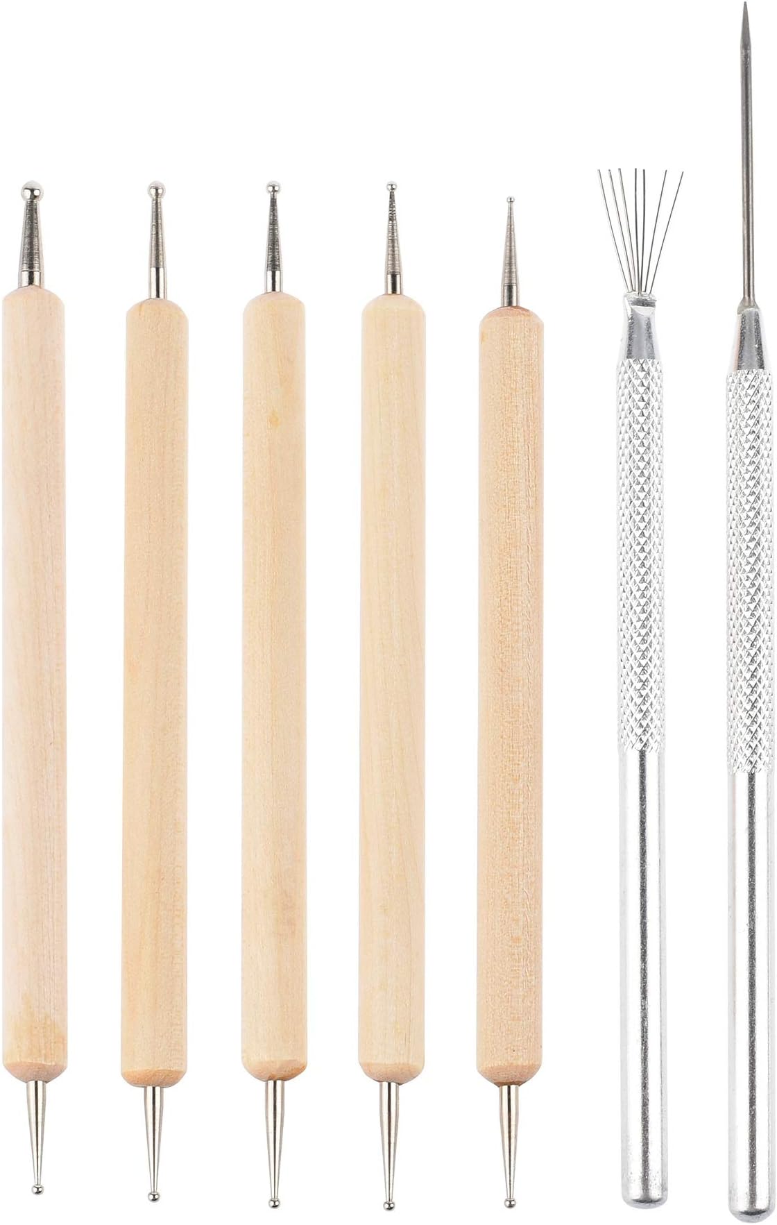 Bluecell Set of 7 Dotting Pottery Tools Ball Styluses and Needle Tool Wire Rake for Rock Painting Pottery Clay Modeling Embossing Art