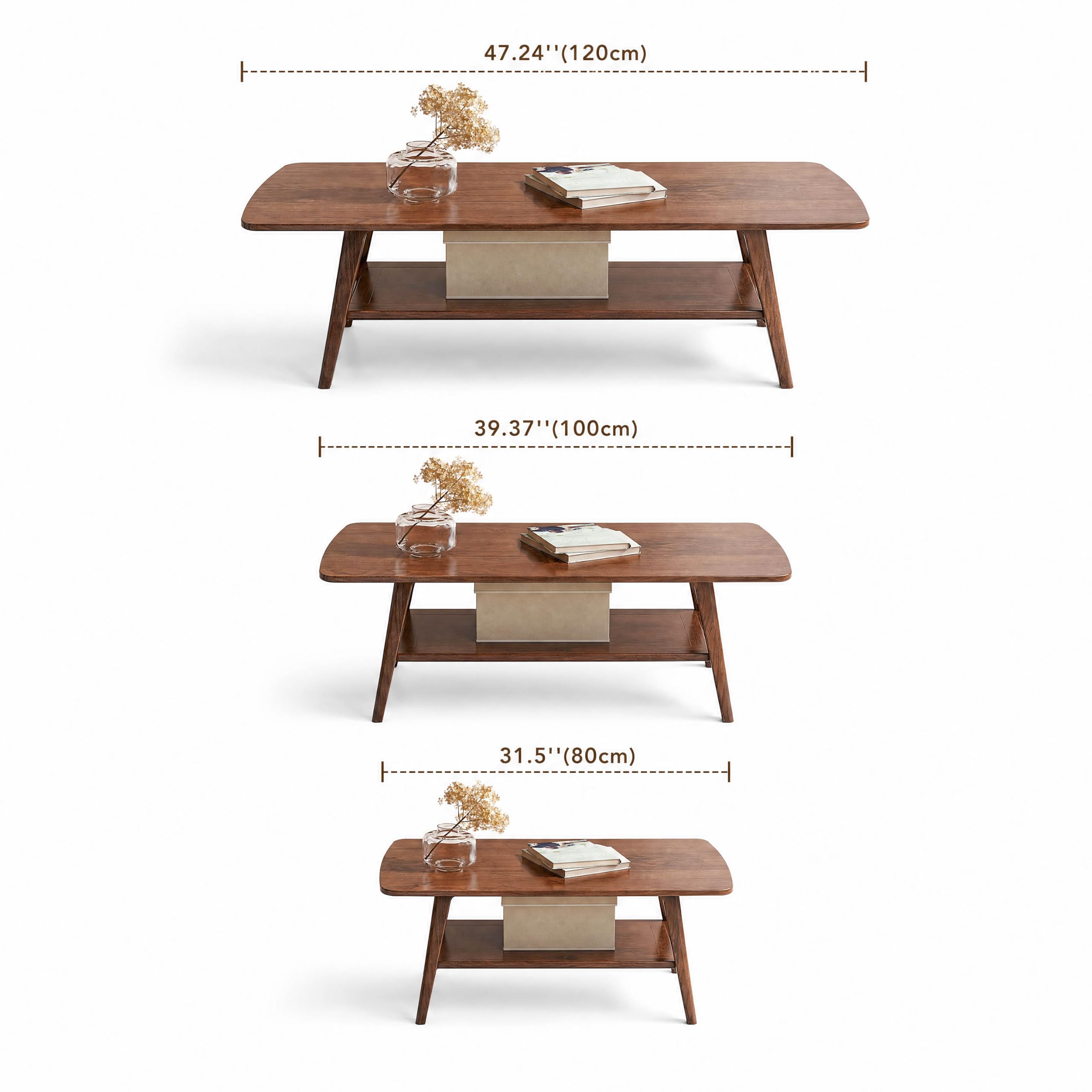 100% Solid Wood Coffee Table for Living Room, 39.37