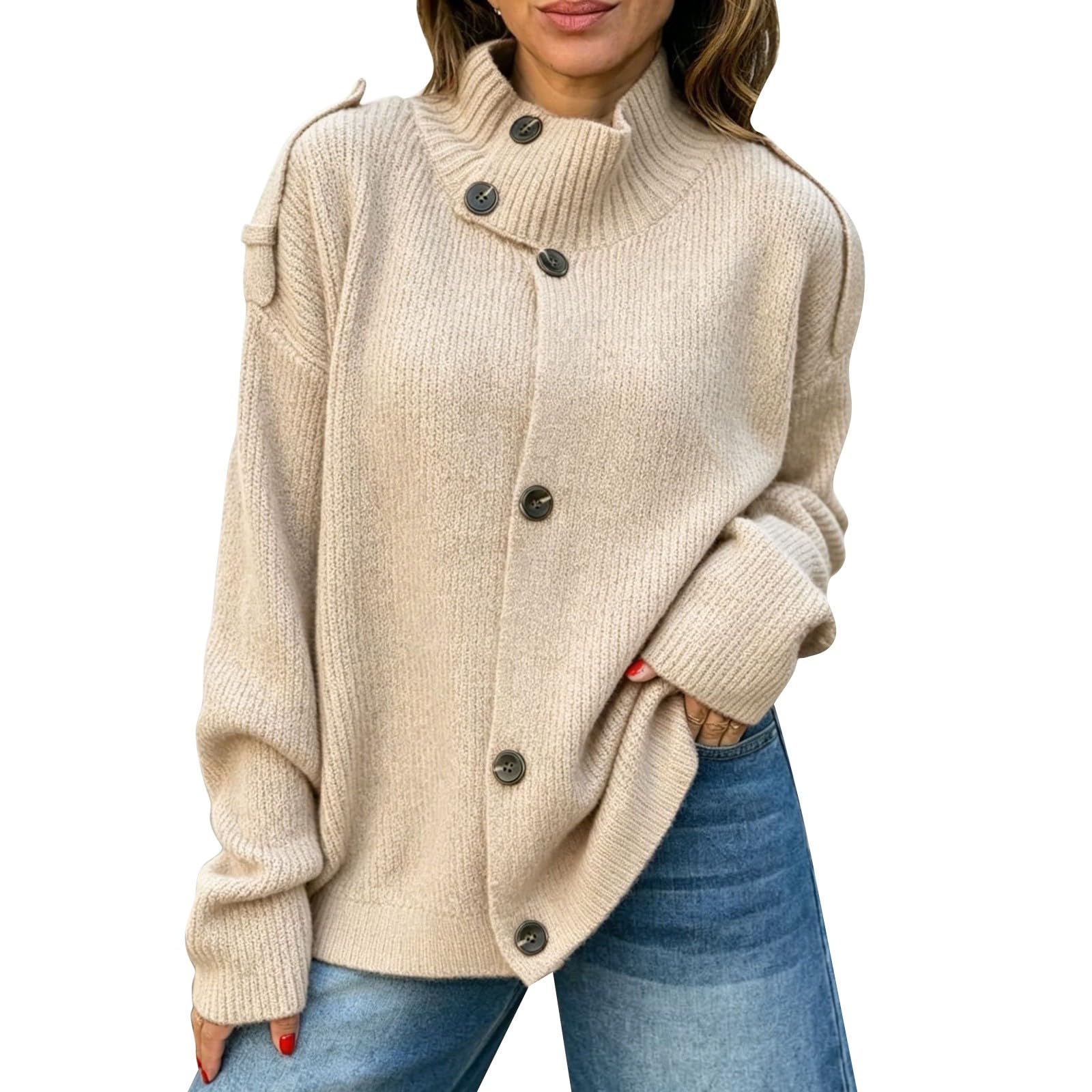 Generisch Cárdigan casual de manga larga para mujer, ropa de abrigo suave y transpirable, cárdigan fino y ligero, cárdigan de punto fino casual grueso, cálido, abrigo de punto suave