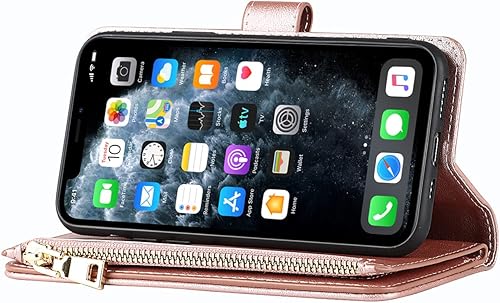 Miniatura 6 de Cavor Funda tipo cartera cruzada para iPhone 11 Pro Max con ranuras para tarjetas, piel sintética de alta calidad, cierre magnético con cremallera,