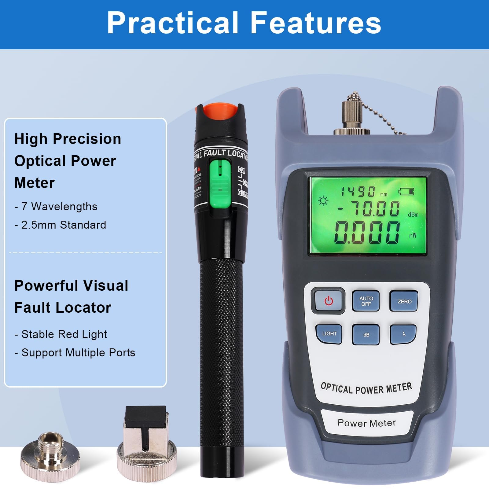 2-in-1 FTTH Glasfaser Tester Werkzeugsatz, Glasfaser-Leistungsmesser 70dBm ~ + 10dBm, 30 MW Glasfaser-Visual Fault Locator, VFL-Glasfaser-Teststift