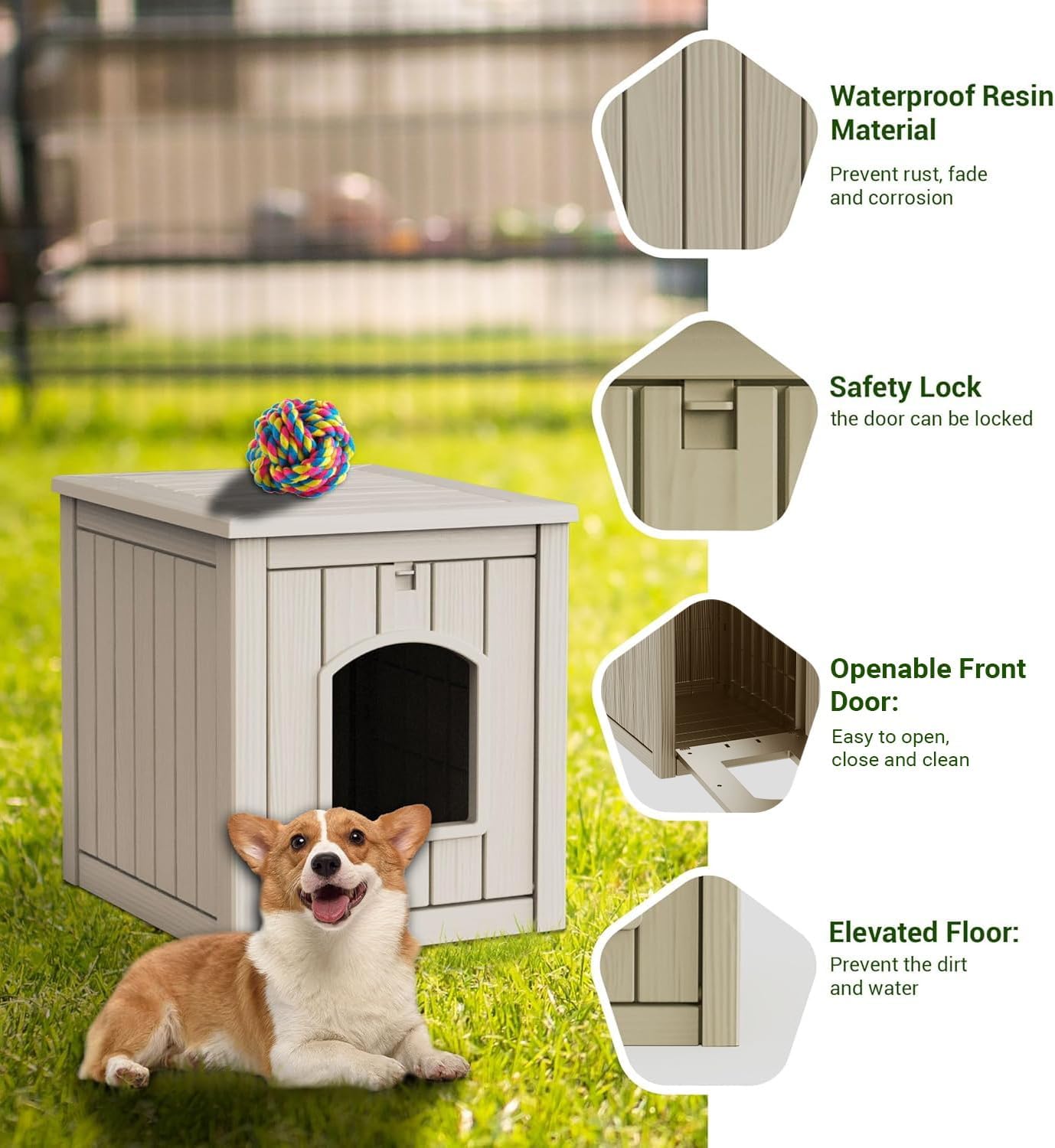 30 Gallon Dog House Indoor and Outdoor Durable Ventilated Waterproof Pet Resin Dog House for Small Medium Dogs Insulated Puppy Shelter Dog Crate Easy to Assemble, Light Brown