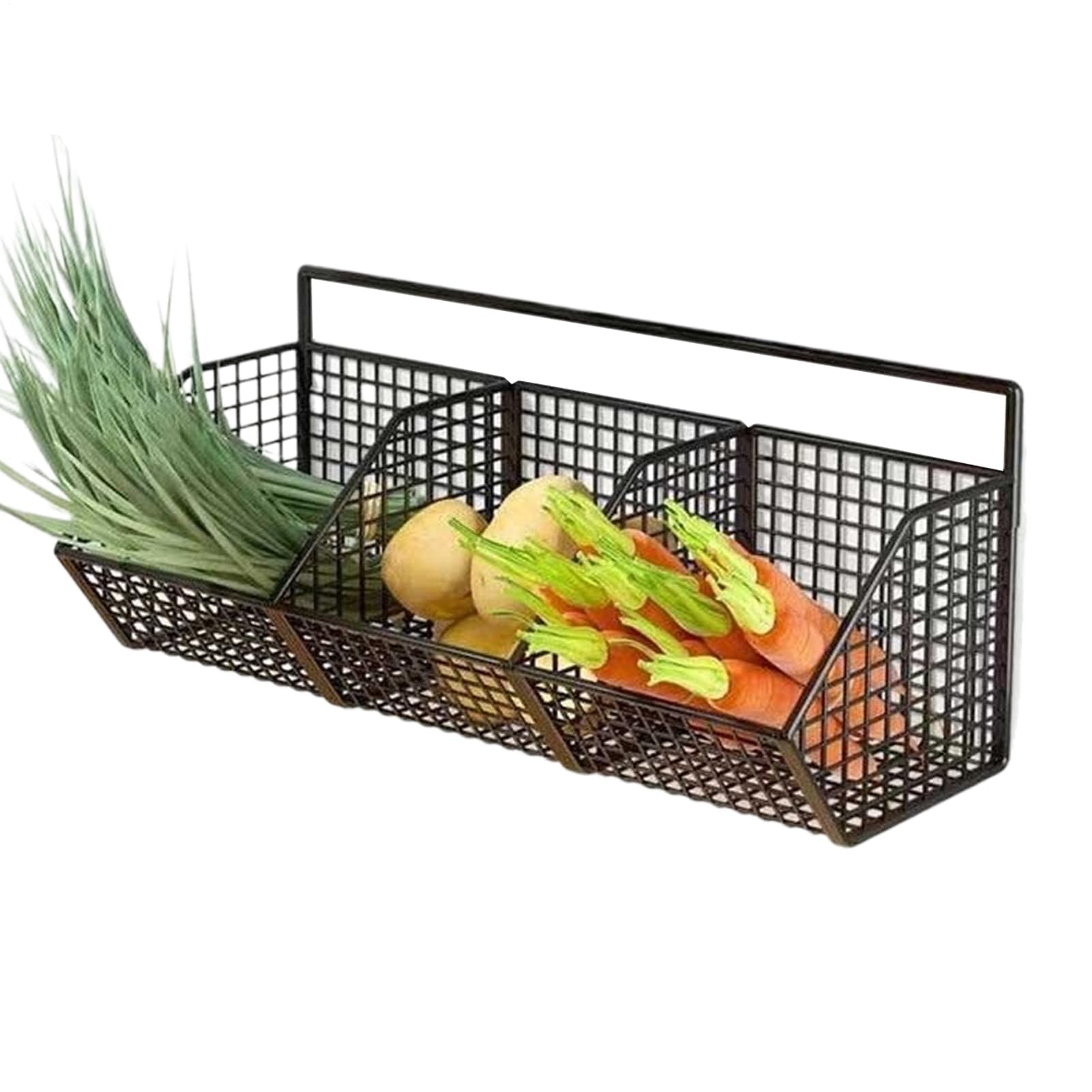 MRKU Basket Storage Box Kitchen Wall,3-Compartment Onion Rack,Wall-Mounted Organizer,Space-Saving Design,Durable