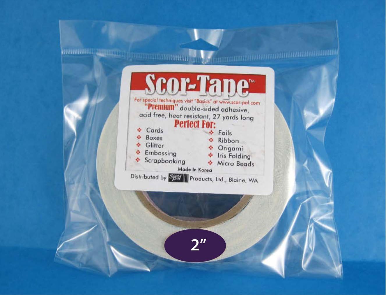Scor-Tape 0.625" (5/8") Wide X 27 Yards Long, Double Sided Adhesive