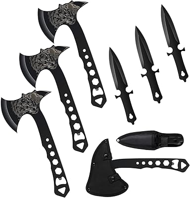 Throwing Knives, Throwing Axes and Tomahawks 3 Pack Set with Bottle Opener and Nylon Sheath, 10in Throwing Hatchet for Competition and Recreation