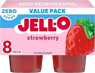 Jell-O Strawberry Sugar Free Ready-to-Eat Jello Cups Gelatin Snack Value Pack ( 8 ct Cups)