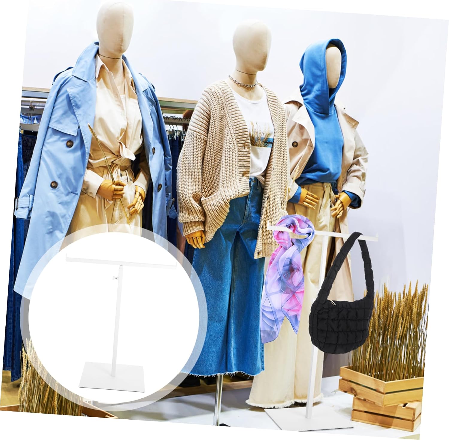 Shaped Display Stand Bag Holder Stand for Purse Display Adjustable Metal Bag Rack White
