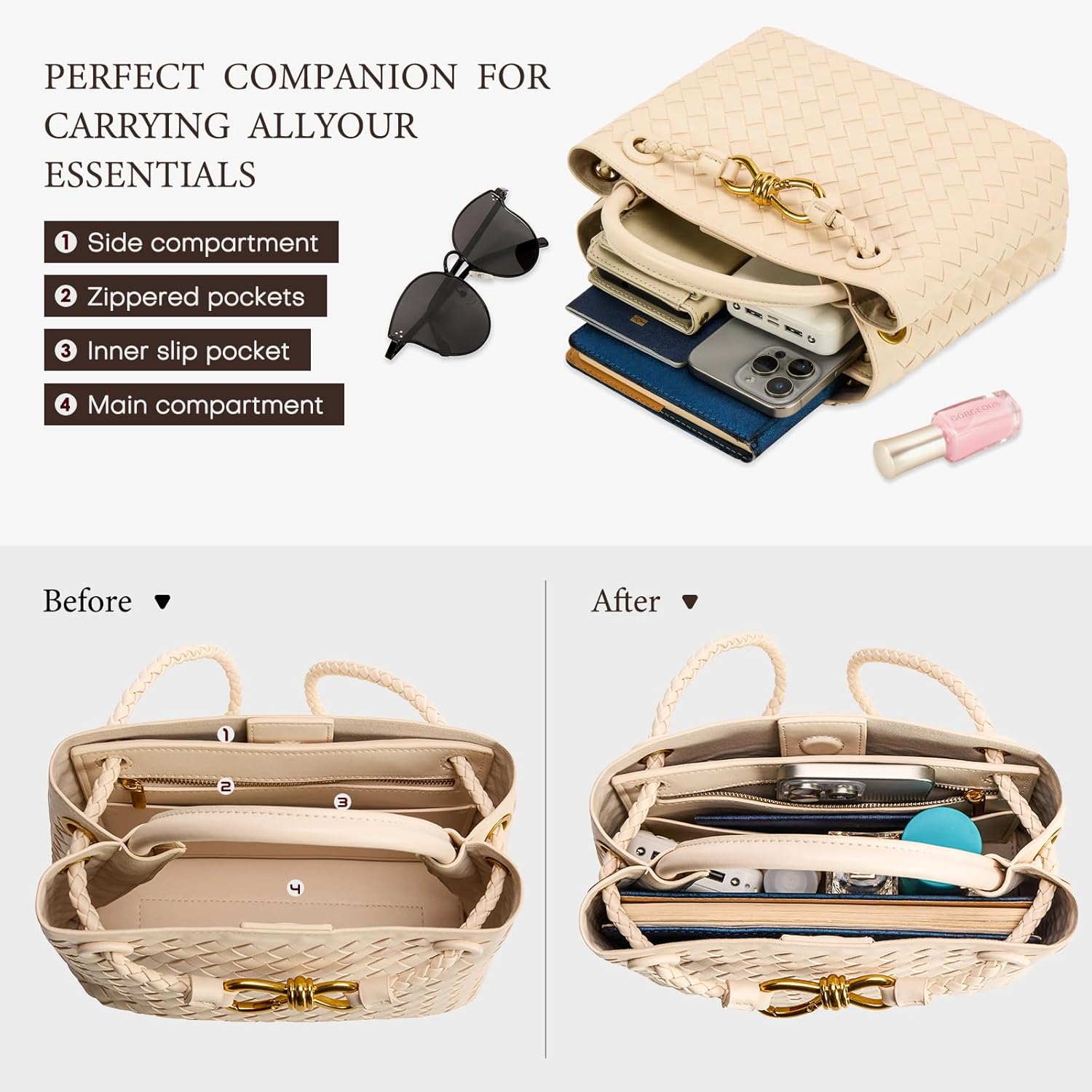 Woven Tote Bag for Women Leather Shoulder Handbag Designer Top Handle Purses - Image 5