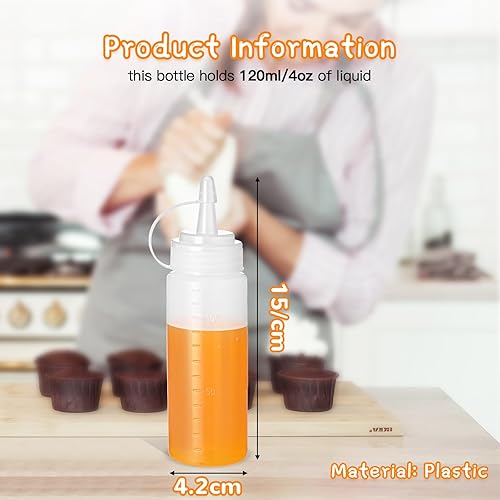 Miniatura 2 de 60 botellas de plástico de 4 onzas para apretar condimentos, botellas pequeñas para cocinar con tapas giratorias, botellas transparentes de salsa de