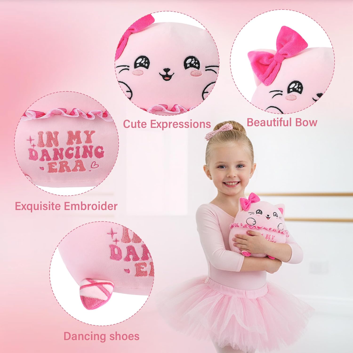Cat Plush Ballet Dancer Gift - Pink Cat Stuffed Animal Soft Dance Toy Ballerina Doll Girl Birthday Gift with Strap Ballet Shoes Idea Dance-theme In My Dance Era for Girl Ballerina Children 10 Inch