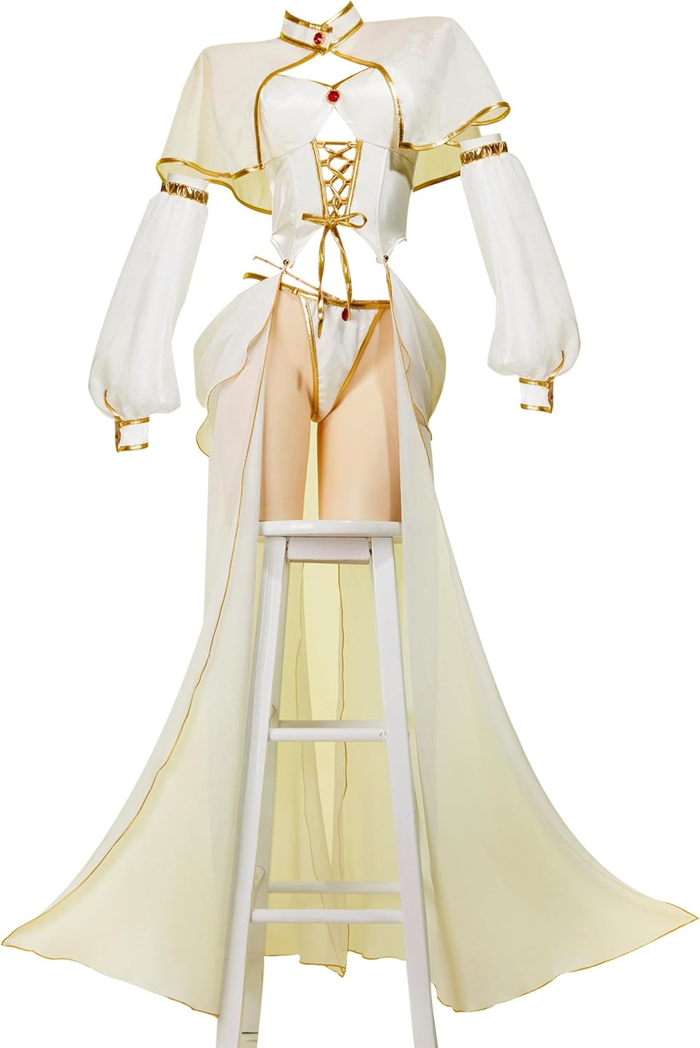 Mobbunny Women Anime Derivative Cosplay Costume Sexy Lingerie Set White Top Skirt and Cape with Panty