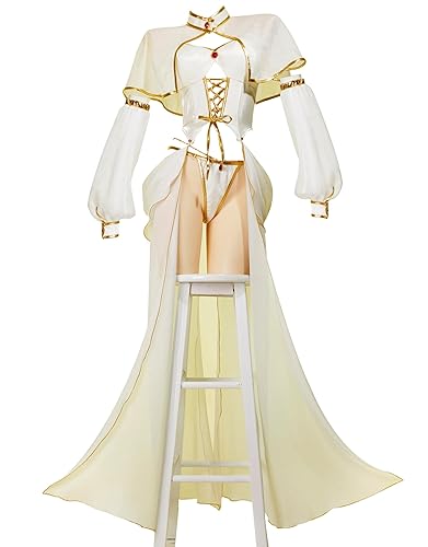 Mobbunny Women Anime Derivative Cosplay Costume Sexy Lingerie Set White Top Skirt and Cape with Panty