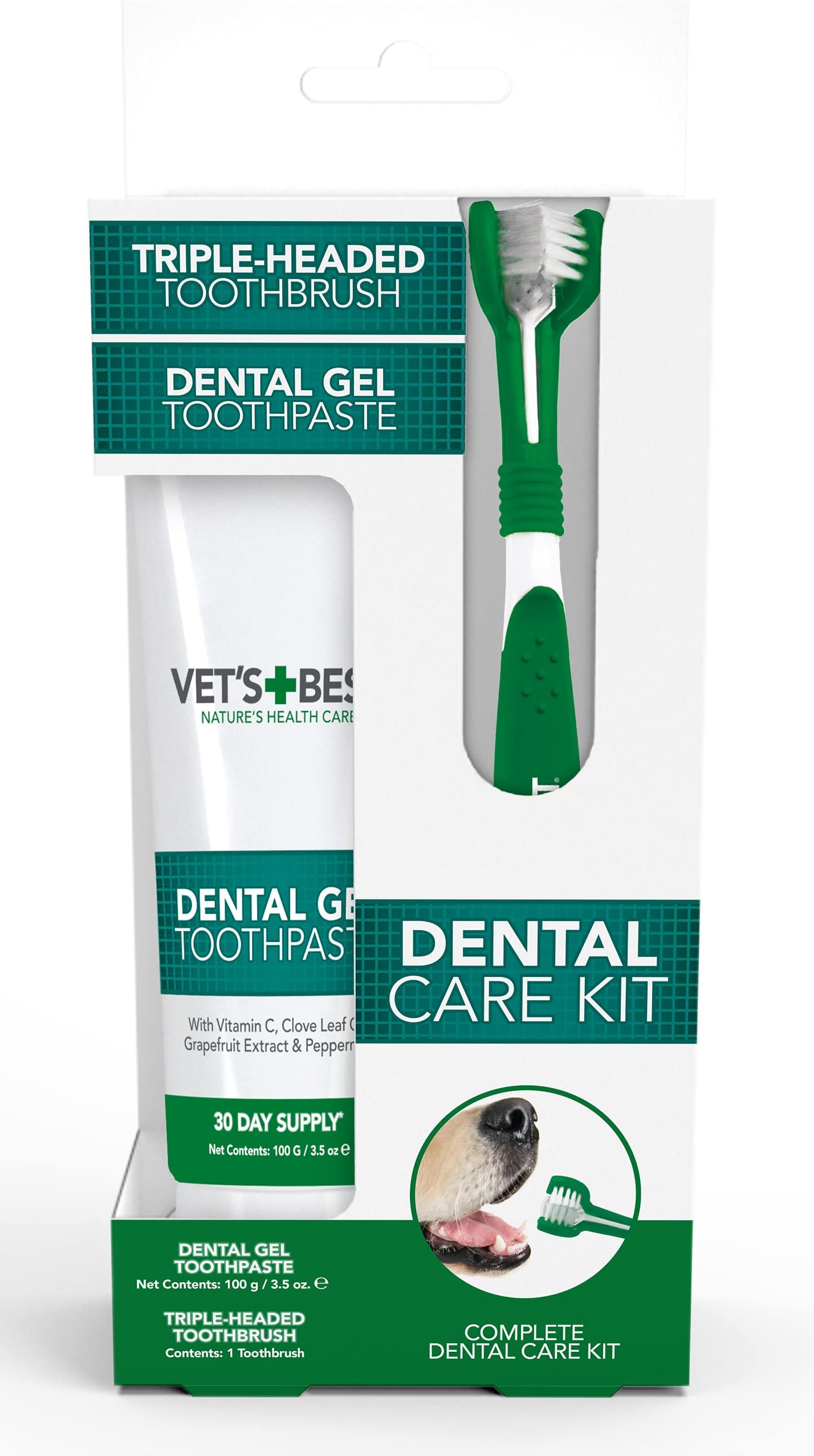 Vet's Best Vet'S + Best Complete Enzymatic Dental Care Kit, White/GREEN