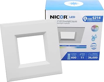 NICOR Lighting 4 inch Square LED Downlight Retrofit Kit in 2700K DLQ4-10-120-2K-WH