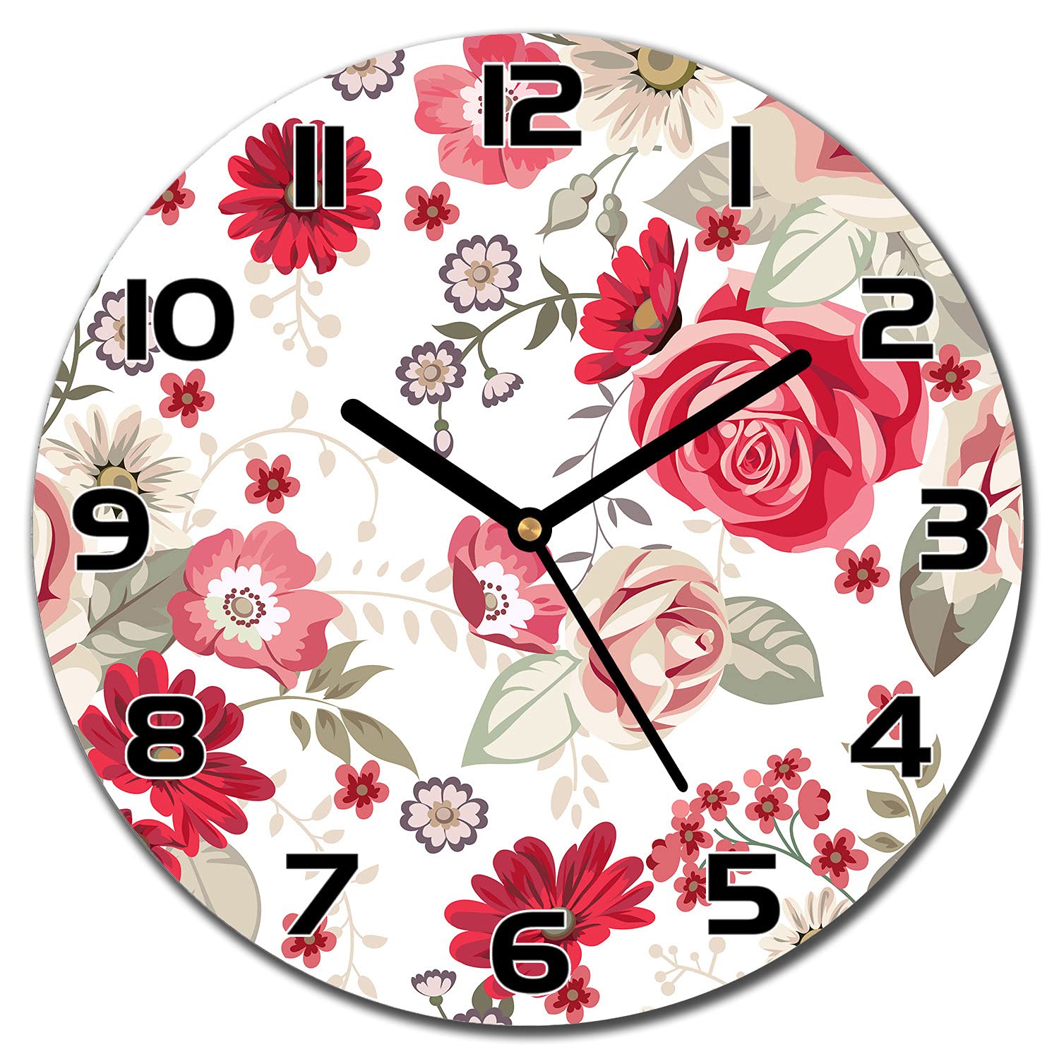 Horloge en verre impression moderne 30 cm montre murale rose pâle botanique