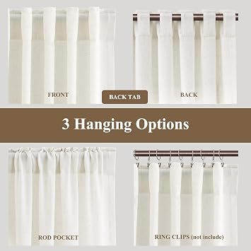 BOODII Linen Curtains 96 Inch Long 8ft for Living Room Ivory 2 Panels