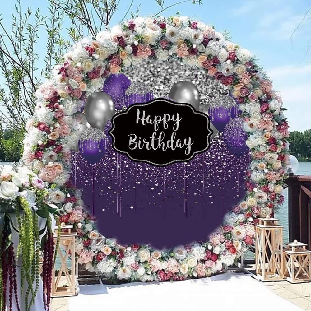 Telón de fondo redondo de 6.5 x 6.5 pies, color morado, con lentejuelas Bokeh, globos de lentejuelas circulares, fondo de fotografía para adultos y mujeres, 30, 40, 50, 60 cumpleaños, fiesta,